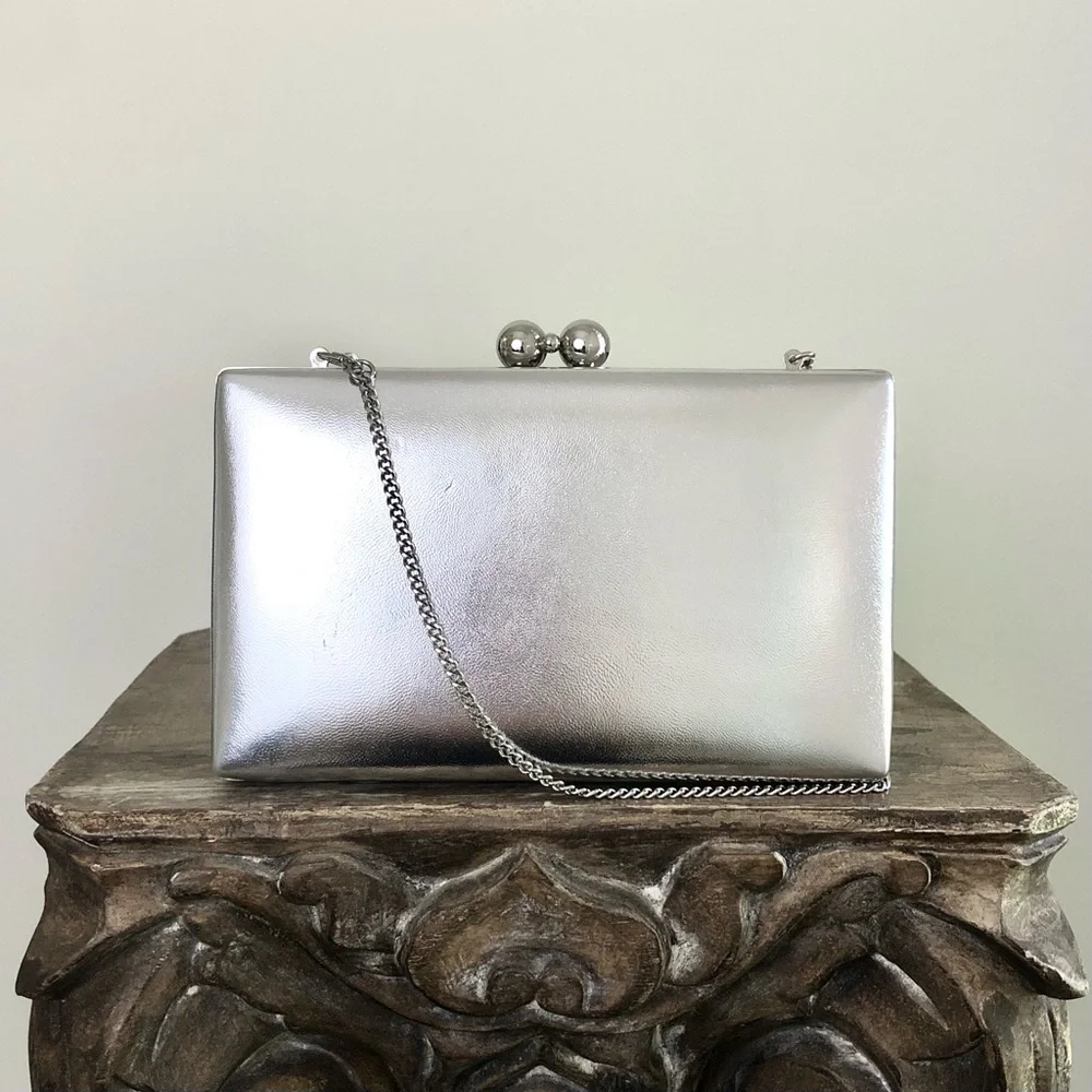 EVER NEW Handbag Silver Pink Clutch Bridal Bridesmaid Wedding Formal Dressy - Picture 16 of 16